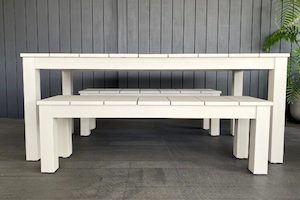 Alfresco Range: 1.8M outdoor table & 2 benches (bone) - Outside Space