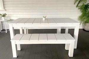 Alfresco Range: 1.8M outdoor table & 2 benches (white) - Outside Space