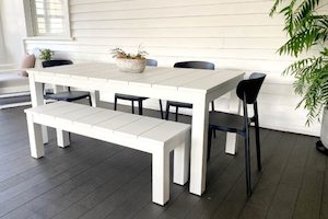 Alfresco Range: White 1.8M Outdoor Table,1 Bench & 4 Amado Chairs (4 chair c…