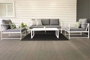 Furniture: Happy Hour 4-piece Outdoor Lounge Set: 3-Seater, 2 x Single Chairs, Coffee Table (white frame) - Outside Space