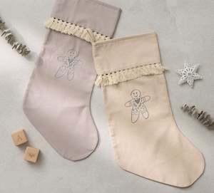 Christmas Stocking Embroidered in Dove Grey - 50% OFF