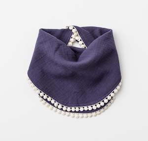 Organic Muslin Bib with Pompom trim in Midnight