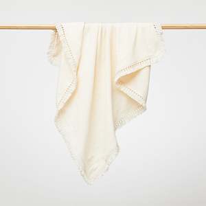 Organic Muslin Blanket with Boho Tassel Fringe Milk