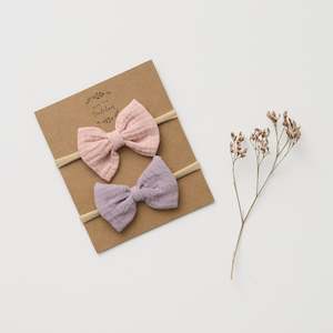 Organic Muslin Bow Headband set of 2 Lilac + Blush