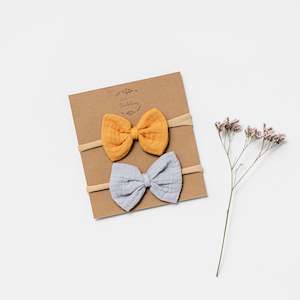 Organic Muslin Bow Headband set of 2 - Saffron + Frost