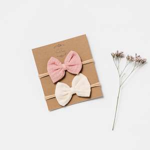 Organic Muslin Bow Headband set of 2 - Shell Pink + Milk