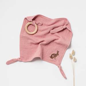 Toy wholesaling: Embroidered Lovey with Teether Pink