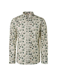 No Excess Long Sleeve Shirt: Herbal Print - Off White