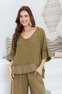 Carina Italian Linen Knit Tee in Olive