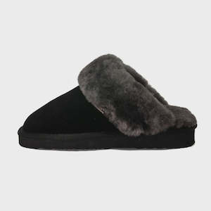 Clothing: Juliet Sheepskin & Suede Slide Ladies Slipper - Black & Grey