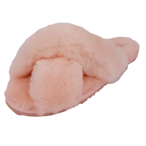 Clothing: Rachel Sheepskin Cross Slide - Pink