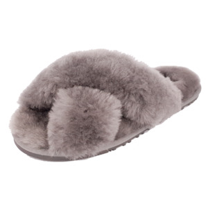 Rachel Sheepskin Cross Slide - Grey