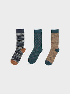 No Excess Fancy Socks: 3 Pack - Multi Ocean