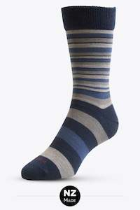 Merino Unisex Comfort Top Dress Sock: Multi Stripe - Navy