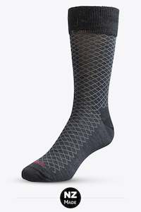 Merino Unisex Comfort Top Dress Sock:  Classic Diamond - Black