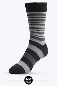 Merino Unisex Comfort Top Dress Sock: Multi Stripe - Black