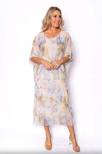 The Italian Closet - Elegance Floral Silk Dress - Ocean Sand