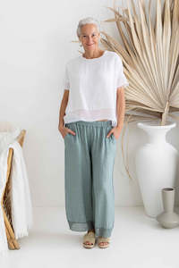 Pineta Italian Linen Wide Leg Pant in Blue