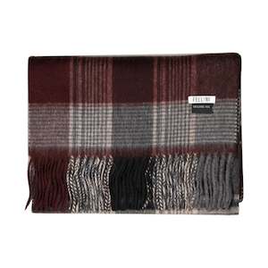 100% Lambs Wool Scarf - Wine Check