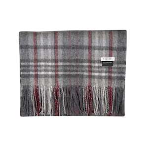 100% Lambs Wool Scarf - Grey & Red Check