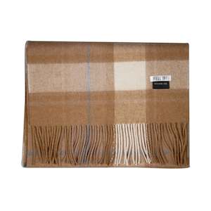 Clothing: 100% Lambs Wool Scarf - Tan Cubes