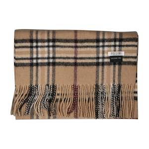 100% Lambs Wool Scarf - Tan Check