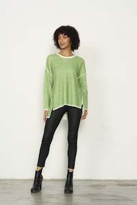 Clothing: Caju Outlined Hem Knit Jumper - Lime