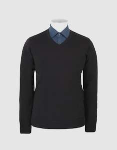 Fairlie V-Neck Merino Jersey - Black