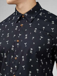 Ben Sherman Short Sleeve Shirt: Scattered Print - Black