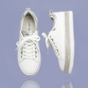 White Leather Gemstone Sole Sneakers