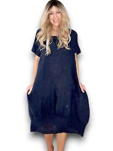 Helga May Mid Sleeve Maxi Dress: Plain - Navy