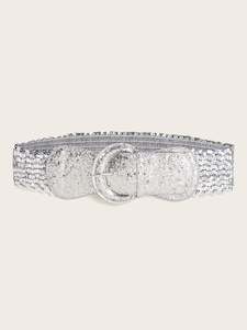 Glittering Elasticated Waist Cinch Belt - Silver