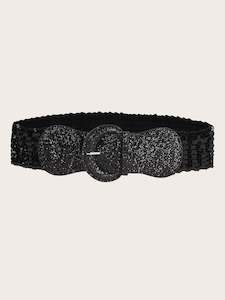 Glittering Elasticated Waist Cinch Belt - Black