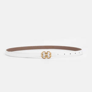 Clothing: Slim Womens Leather Belt - White