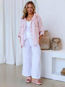 Tasca 100% Linen Hooded Jacket in Blush