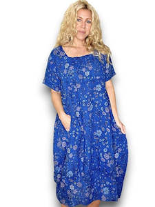 Helga May: Mid Sleeve Maxi: Cobalt Graphic Bloom