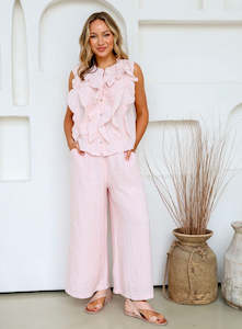 Clothing: Parigi Linen Ruffle Top in Blush