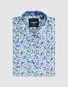 Clothing: Barbican Long Sleeve Shirt - Blue Floral & Turquoise