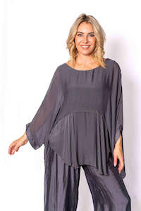 Clothing: The Italian Closet: Cameron Double layer silk top - Charcoal