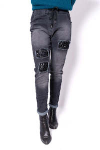 Clothing: The Italian Closet:  Bibi Denim Stretch Sequin Pants - Black