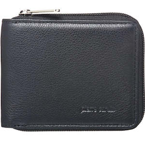 Rustic Leather Mens Outer Zip Wallet - Black