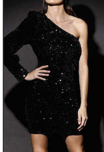 Romance: Jewel One Shoulder Dress - Black