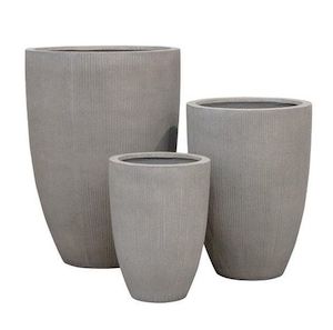 9 Outdoor Furniture: Excalibur Ficonstone Stripe Tall Pot Set - Grey