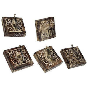 Furniture: Wooden Carved Flower Square Single Hook