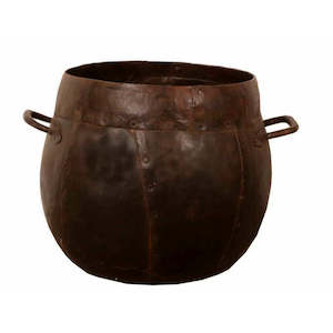 Vintage Rustic Round Iron Pot w/Handles