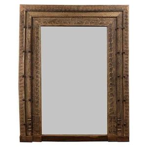 Furniture: Extra Large Carved Wooden Statement Mirror - Dark Finish