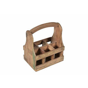 Furniture: Wooden 6 Bottle Crate with Handle