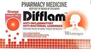 Difflam Lozenges Orange for relief of sore throat 16 Lozenges Sugar Free