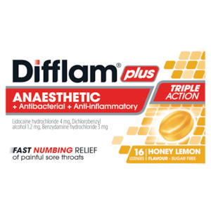 Difflam Plus Anaesthetic + Antibacterial + Anti-inflammatory Honey Lemon Lozenge…