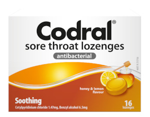 CODRAL Sore Throat Lozenges Honey & Lemon 16 Lozenges (2 Pack) Quantity restrict…